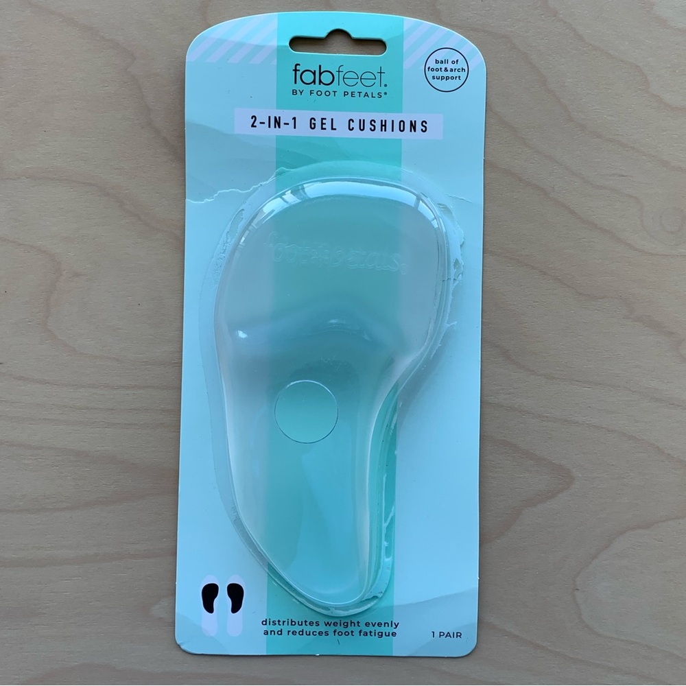 Fab Feet Women Gel 2-in-1 Ball of Foot/Arch Support Shoe Cushions Clear - 1 pair